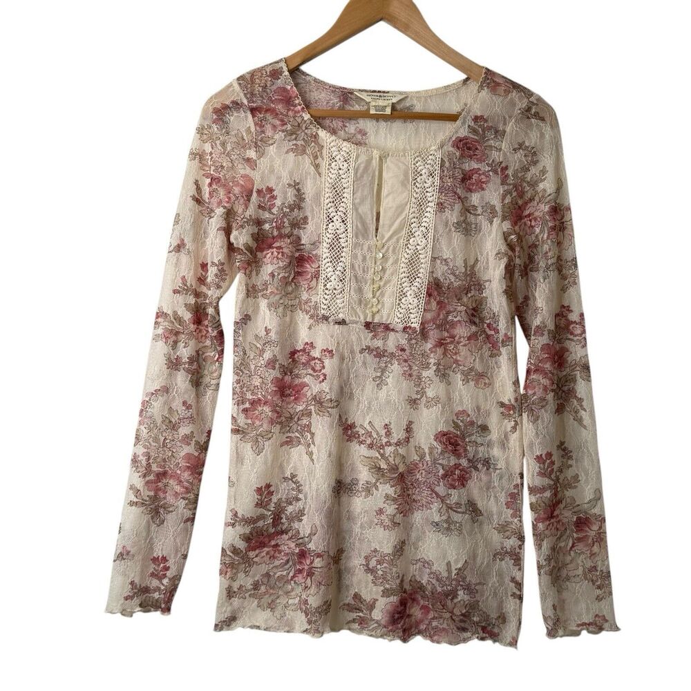 Denim Supply Ralph Lauren Floral Fairy Top Size L Sheer Lace Dainty Cottagecore